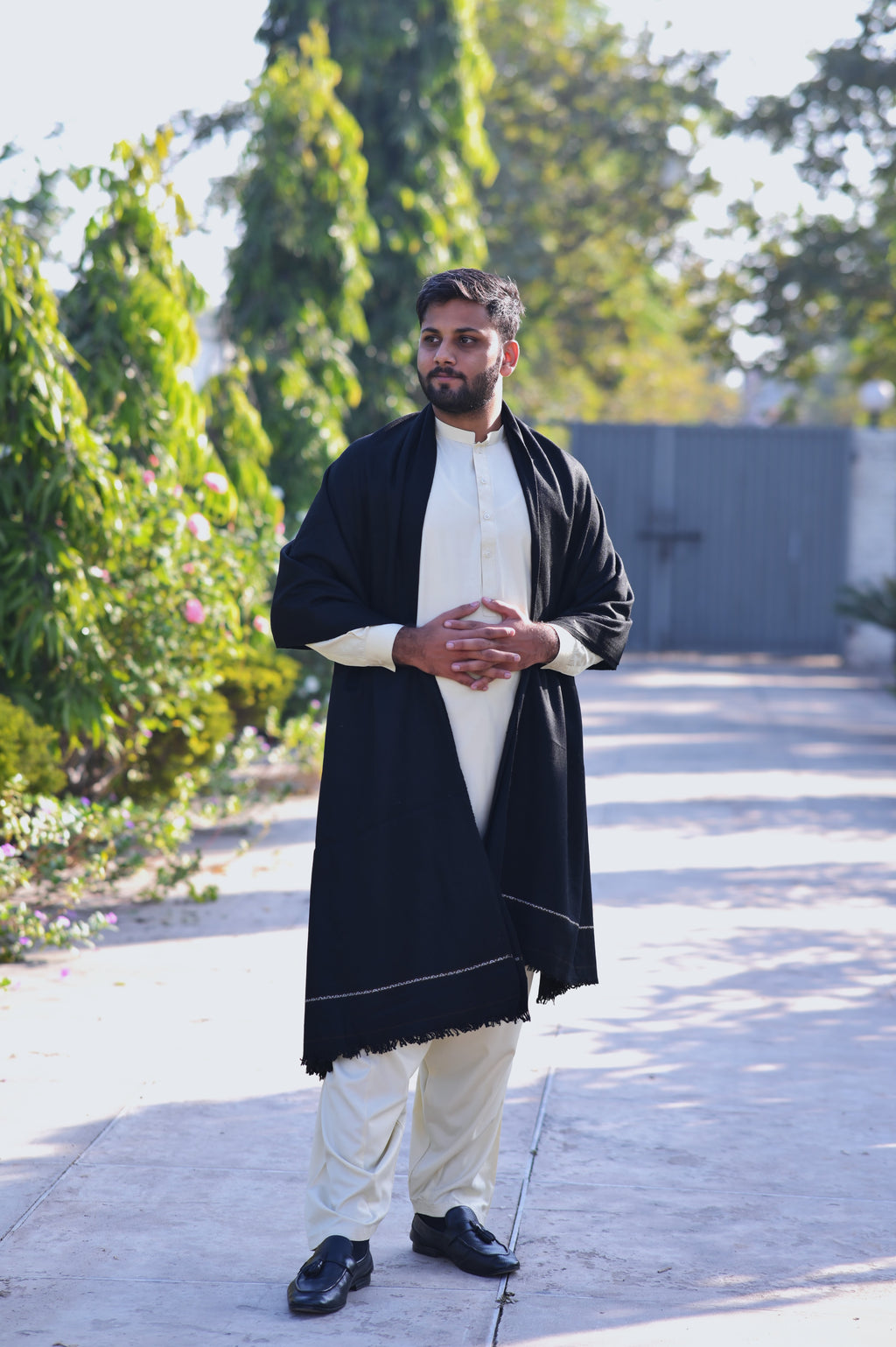 Black Angora Woolen Shawl — Daman-e-Khaas Signature Collection
