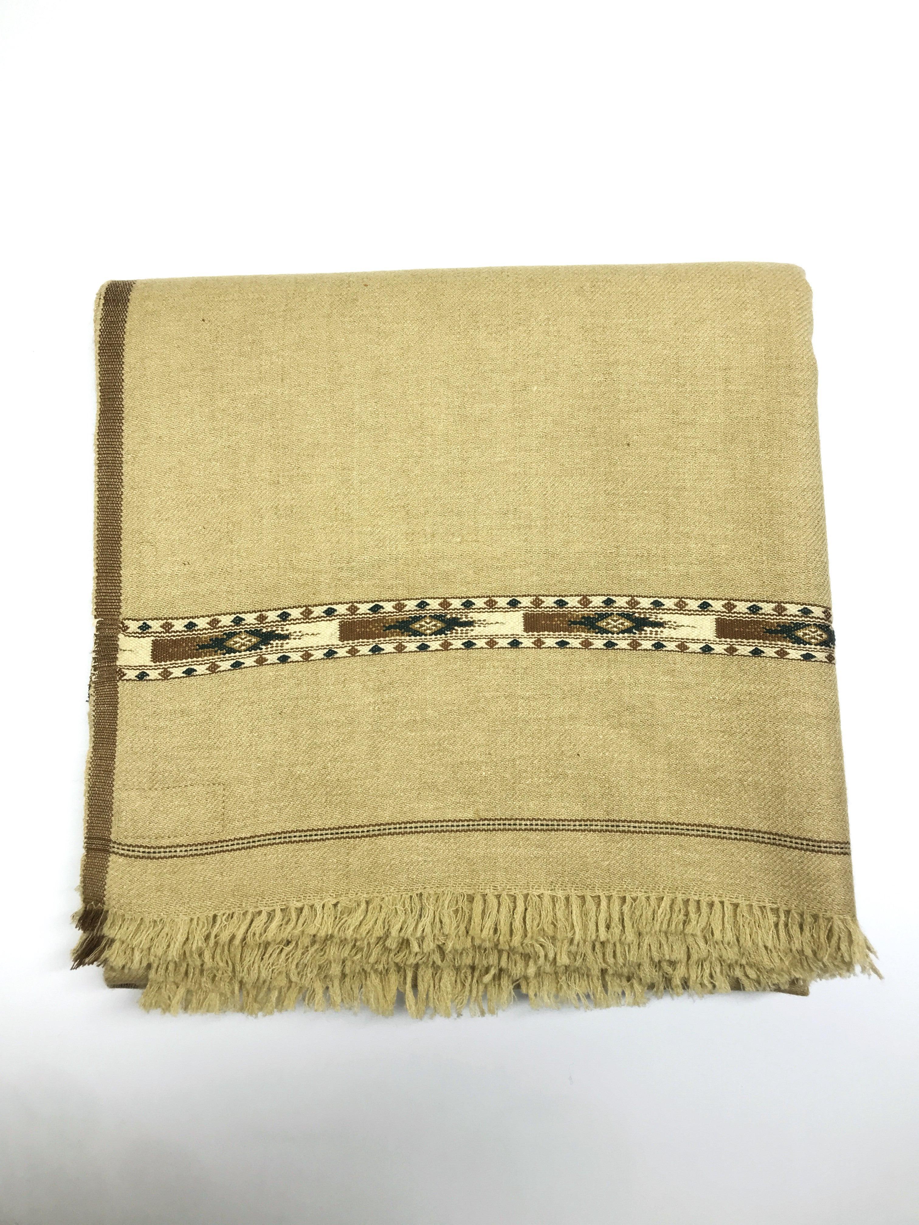 Kashmiri Sandstone Dhussa Wool Shawl with Traditional Border – Classic Warmth Redefined