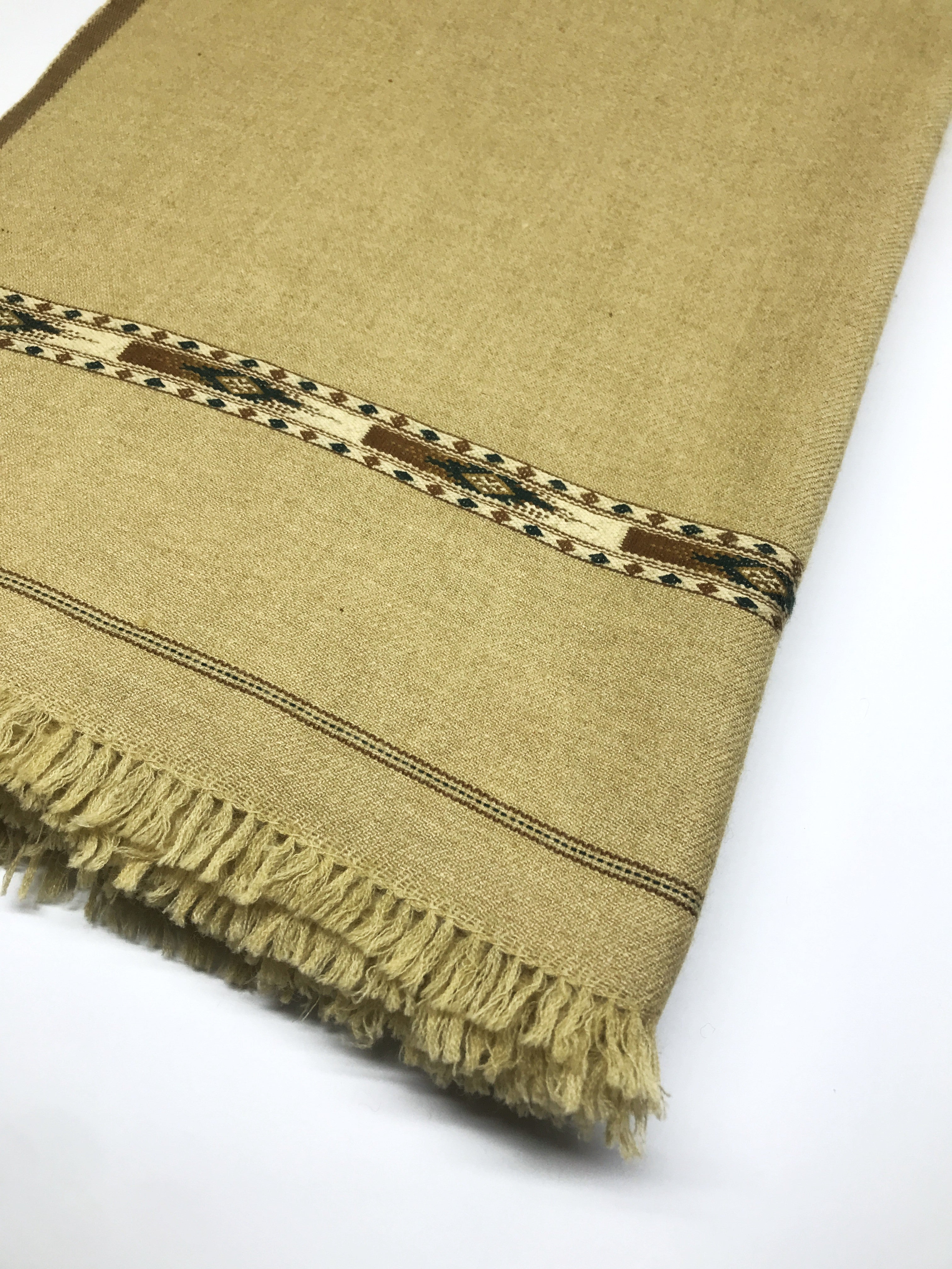 Kashmiri Sandstone Dhussa Wool Shawl with Traditional Border – Classic Warmth Redefined