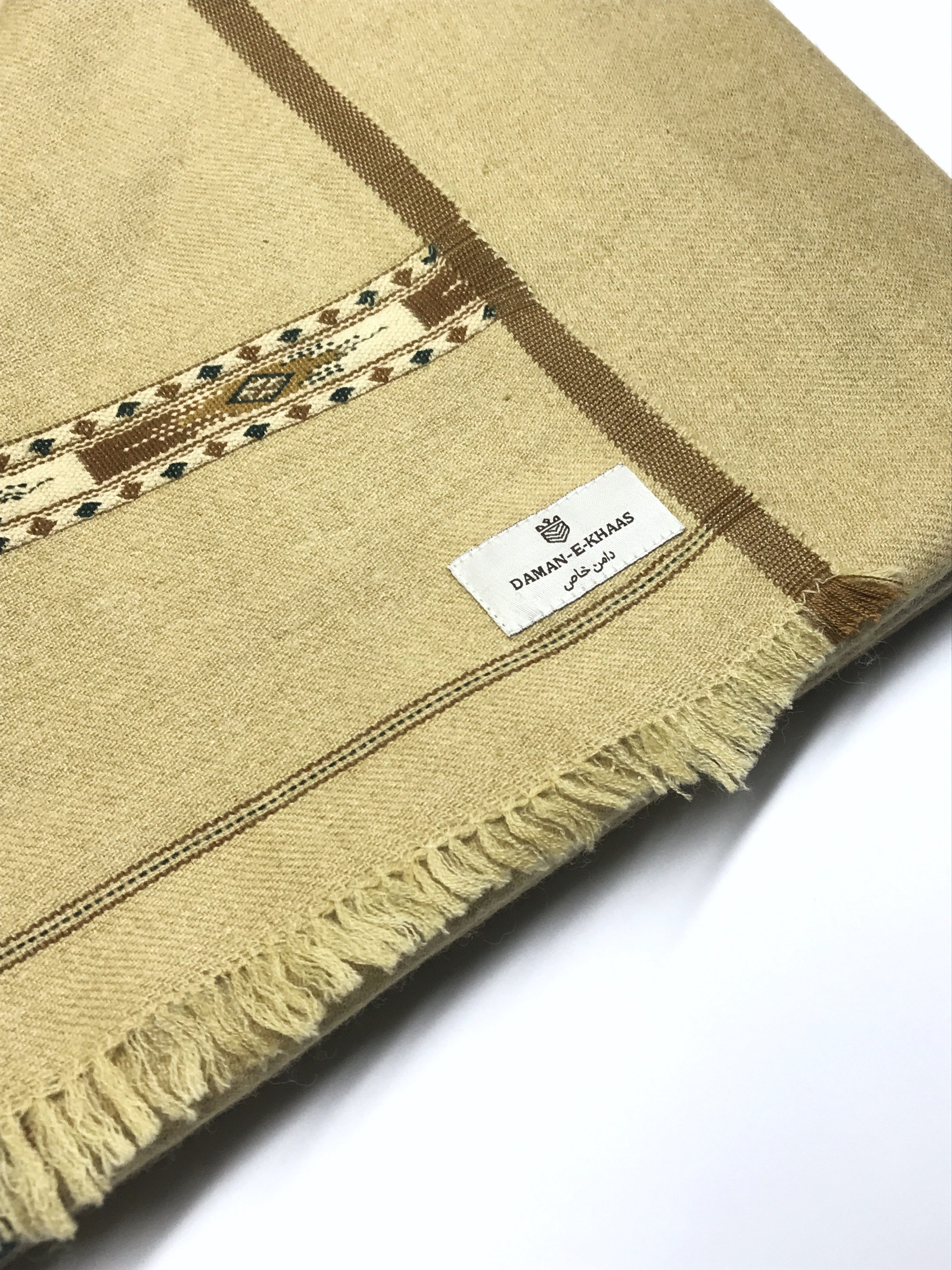 Kashmiri Sandstone Dhussa Wool Shawl with Traditional Border – Classic Warmth Redefined