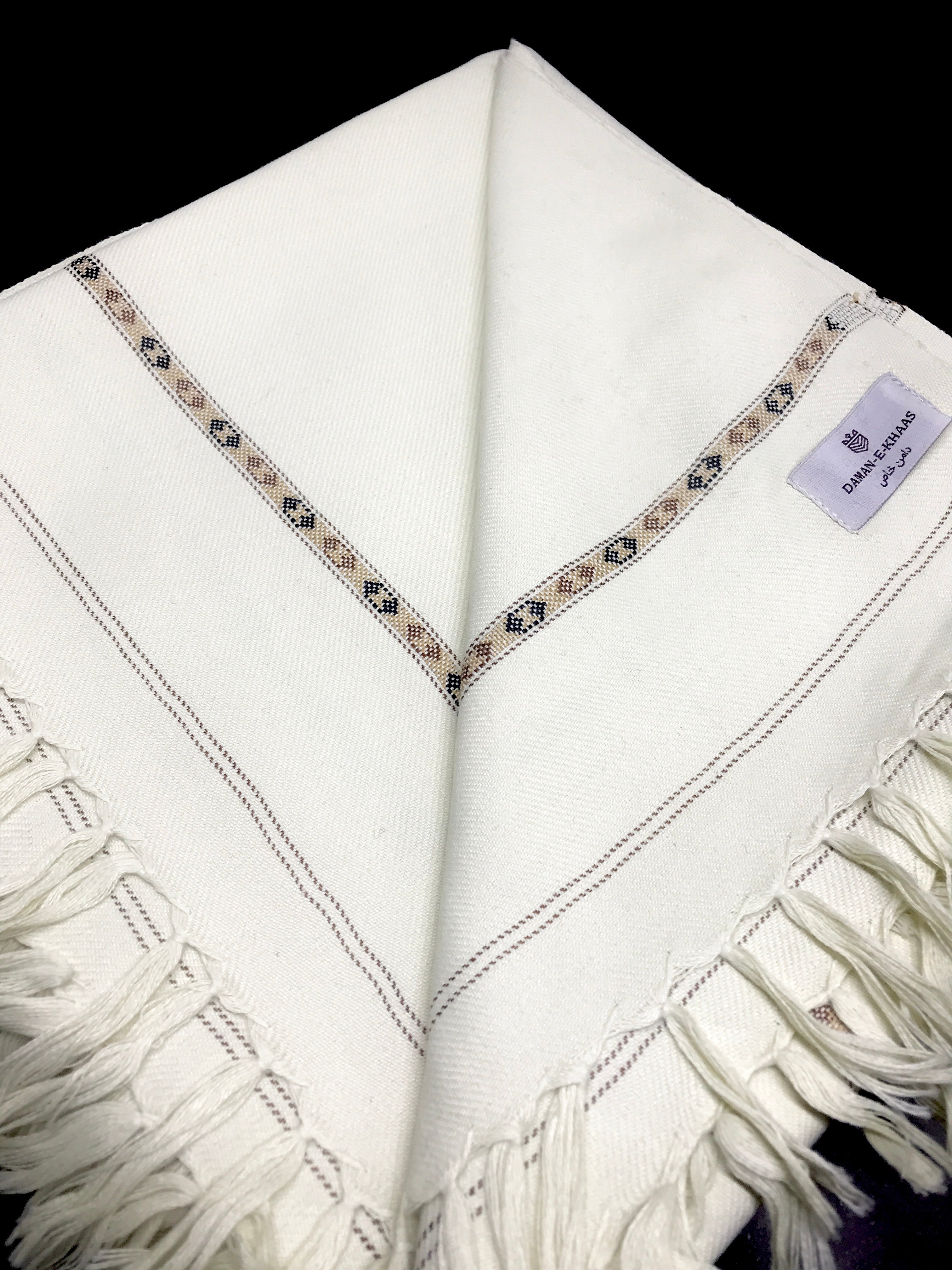 Cream Classic Wool Shawl with Traditional Border