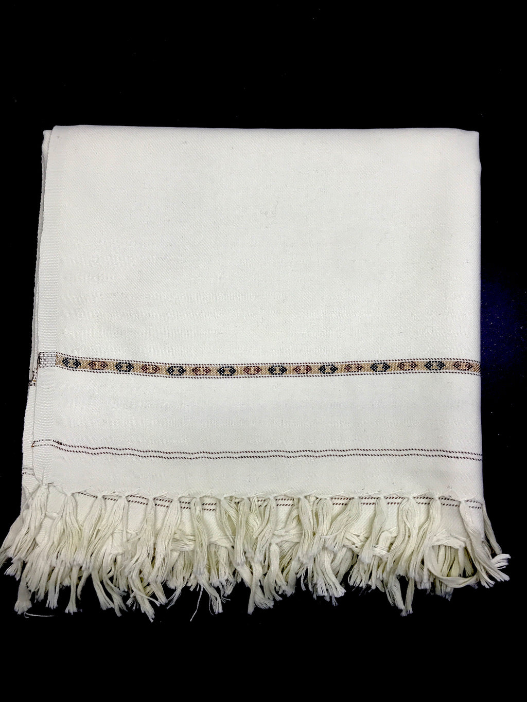 Cream Classic Wool Shawl with Traditional Border