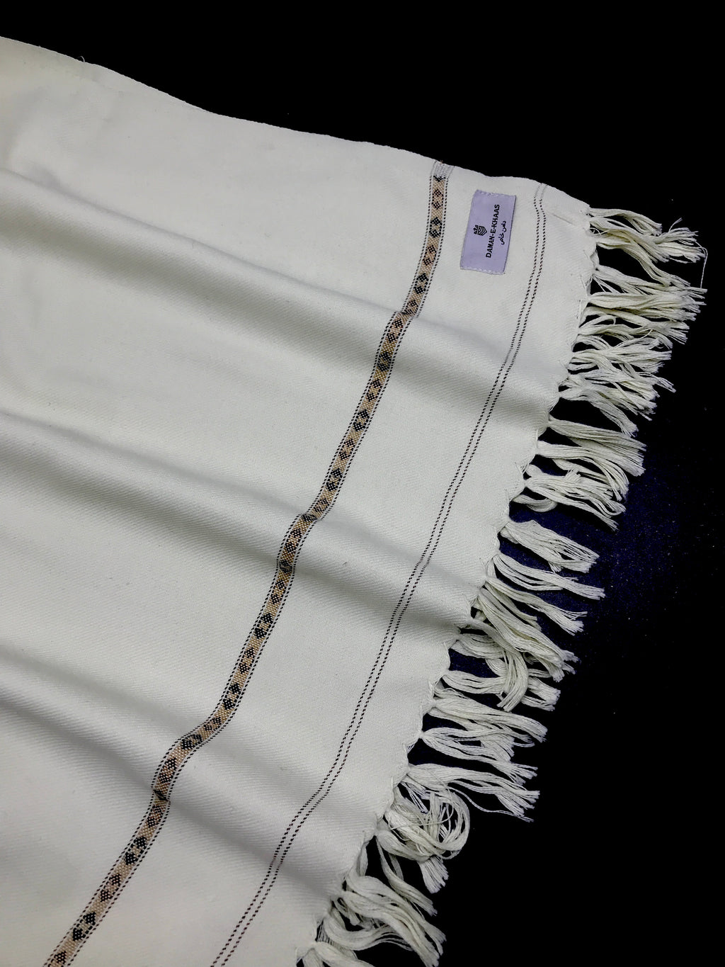 Cream Classic Wool Shawl with Traditional Border