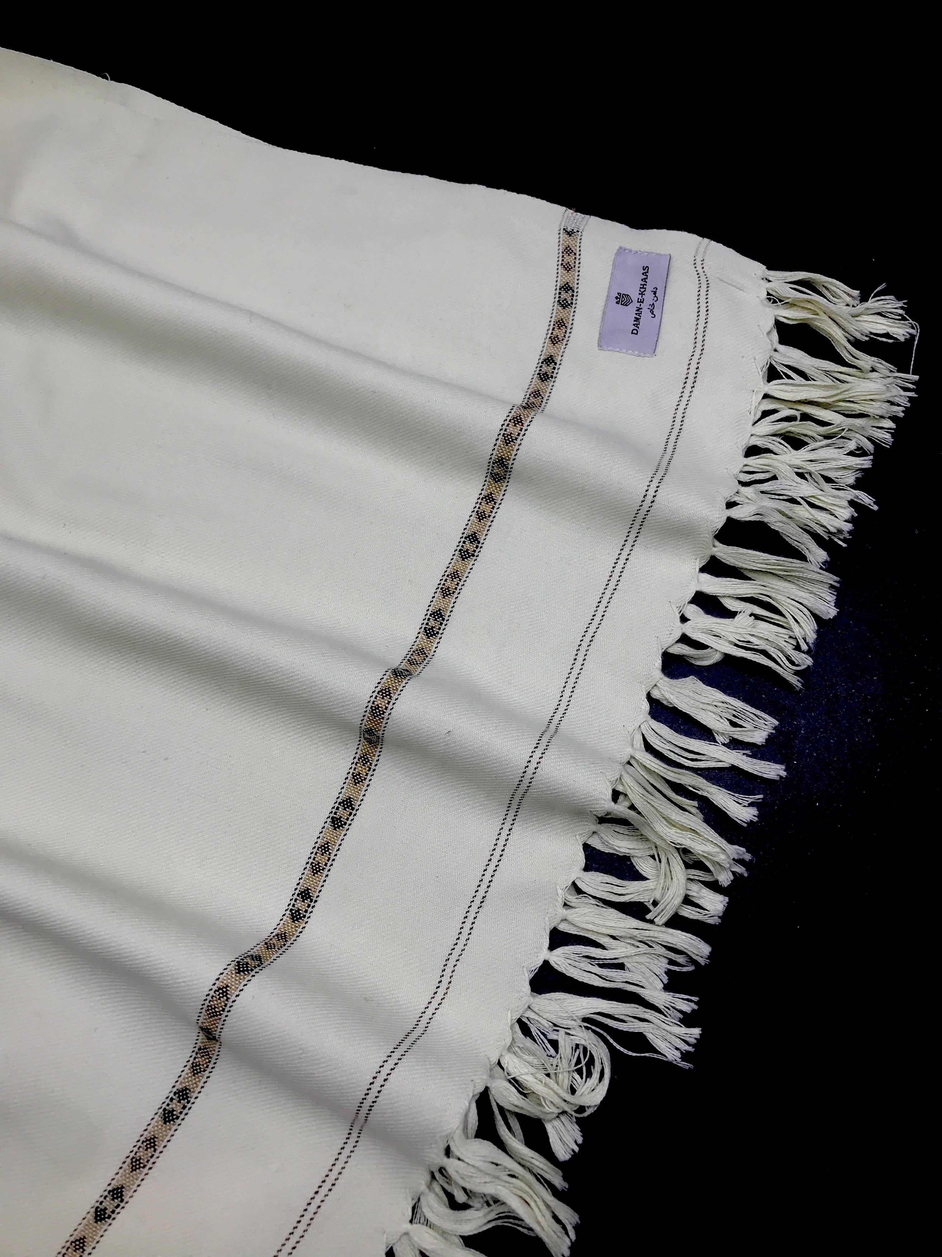 Cream Classic Wool Shawl with Traditional Border