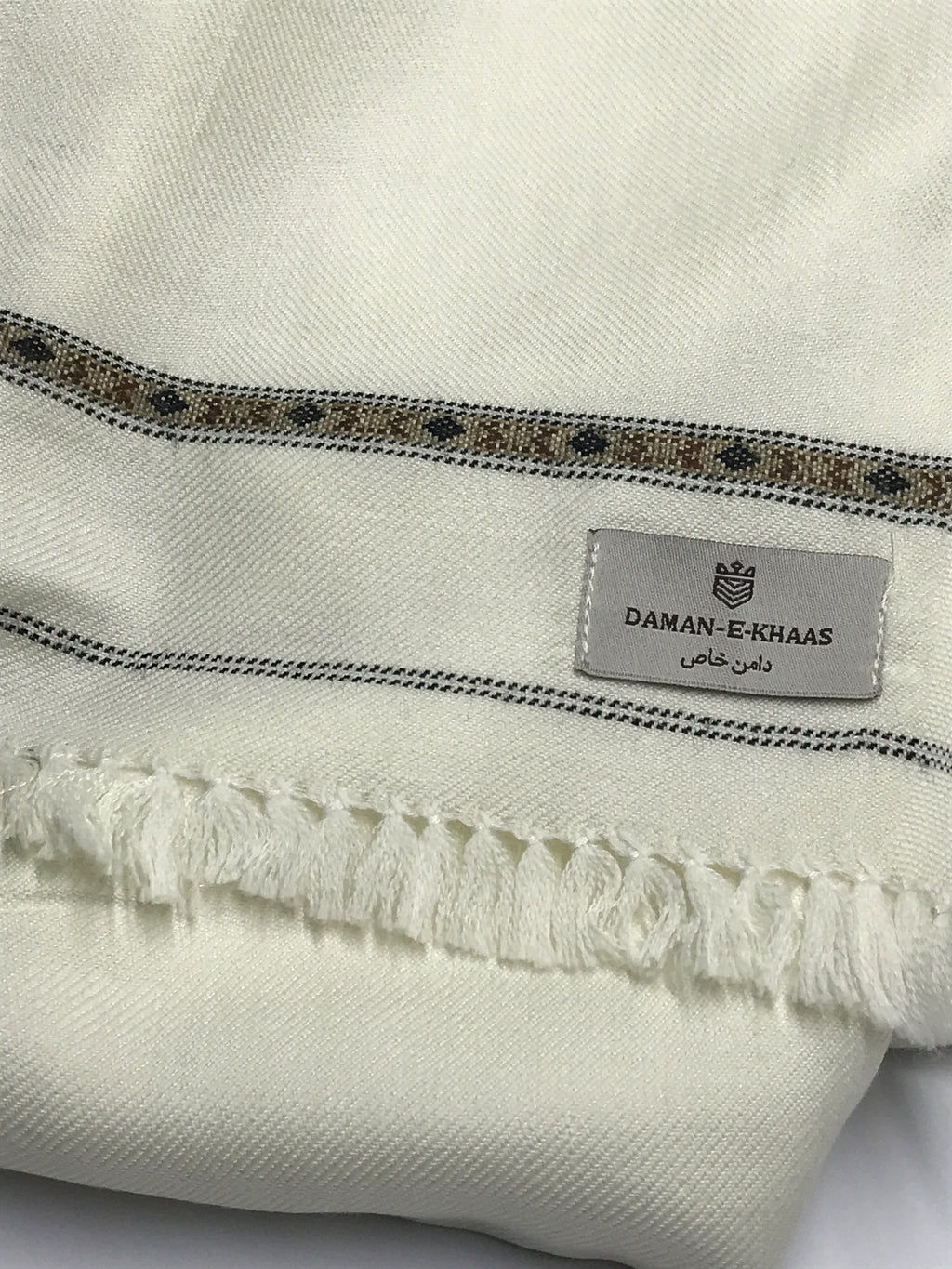 Elegant Off-White Wool Shawl – Single Border Design